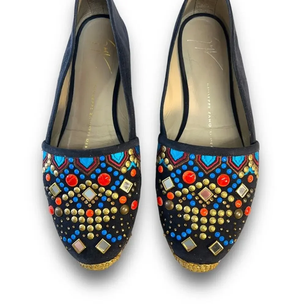 GIUSEPPE ZANOTTI DESIGN navy Jewel embellish espadrilles NWT Authentic SZ 5